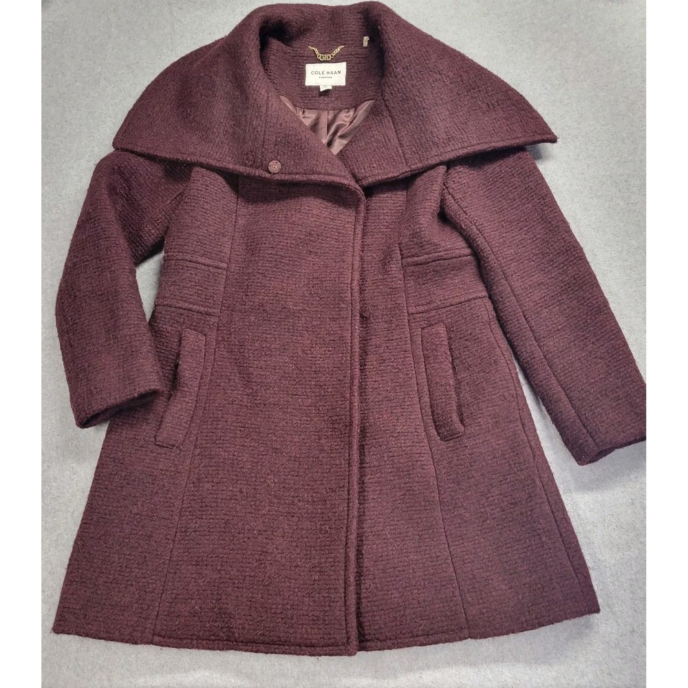 Cole Haan Signature Burgundy Wool Blend Oversized Collar Coat Jacket Womens‎ 6